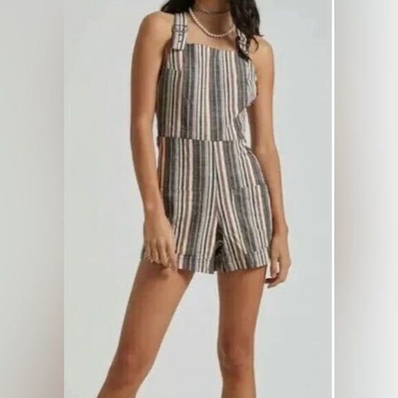 Afends striped overalls cotton shorts size 8 - Picture 1 of 9